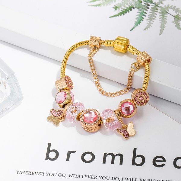 Braccialetti primaverili Marchio di lusso da donna Fai da te Bracciale in cristallo rosa Nuovo compleanno Amore Giftw Boutique di gioielli Bracciale con pendente a fiocco Commercio all'ingrosso di gioielli di moda