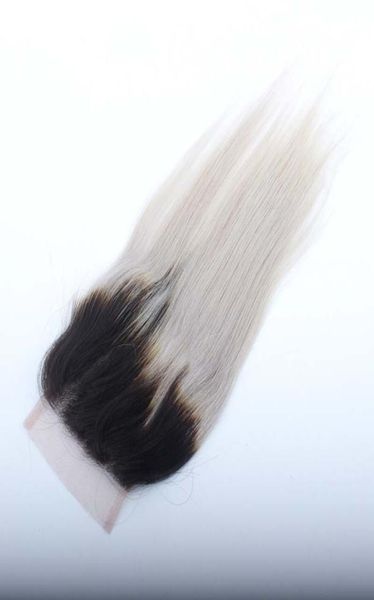 Pacotes de cabelo humano peruano reto cinza ombre com fecho pré-arrancado renda transparente 7786675