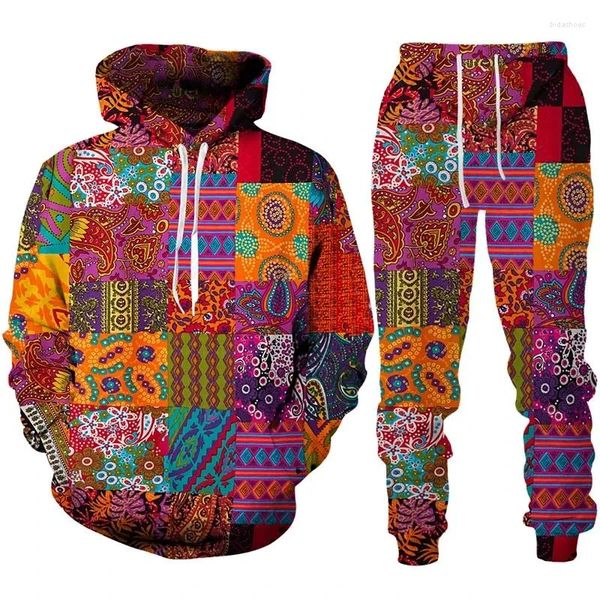 Erkek Trailsits African 3D Baskı Trailsuit Set Soath Hoodie Vintage çok yönlü pantolon takım elbise sonbahar büyük boy giyim