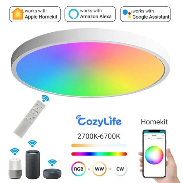 Controlla HomeKit Cozife Wifi Lampada del soffitto moderno Light Nordic Round Smart Dimmable Interni Lighting Work con Alexa Google SmartThings