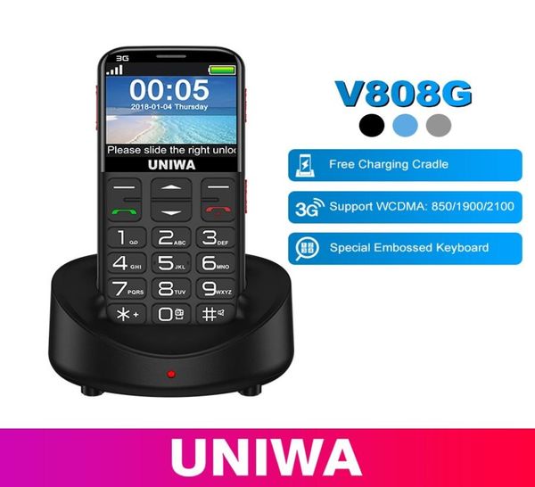 UNIWA V808G Мобильный телефон с клавиатурой 3G WCDMA Телефон Сильный фонарик Мобильный телефон для пожилых людей Большая кнопка SOS Old Man8107682