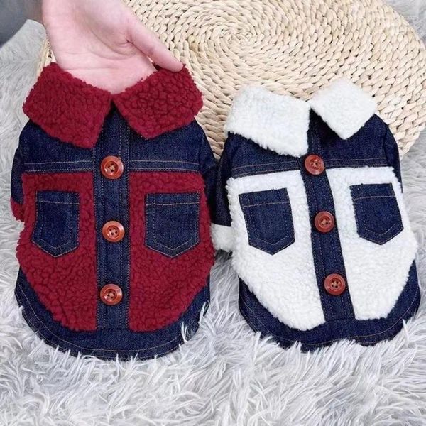 Vestuário para cães Denim Polar Fleece Casaco Pequeno Roupas Moda Bolso Design Roupas Inverno Grosso Quente Na Moda Legal Traje Pet Itens