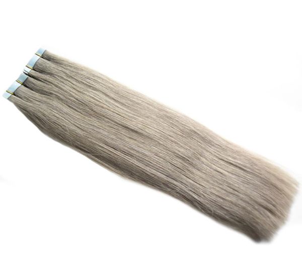 200g 80 pezzi capelli umani brasiliani biondo cenere Nastro nell'estensione dei capelli Applicare nastro adesivo trama della pelle estensioni dei capelli umani grigio Straigh9495788