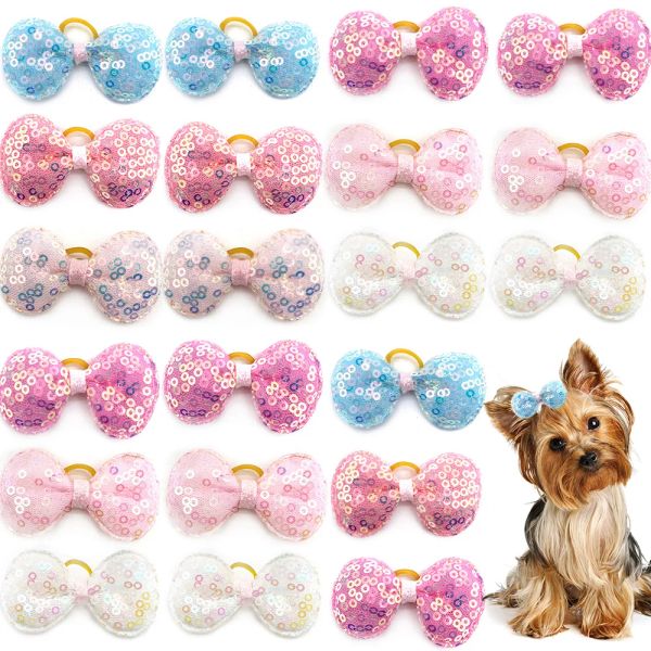 Aksesuarlar 50/100 PCS Küçük köpek saçları Pet köpek saç aksesuarları Bows küçük köpekler için lastik bantlarla kedi yayları Yorkshire saç dekorasyon