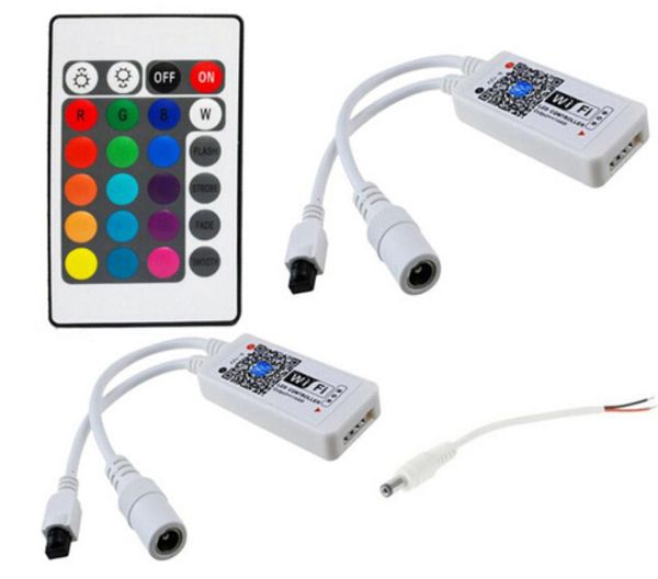 Controle de smartphone Mini WIFI RGB RGBW LED Controlador 12V 24 teclas IR remoto para LED Lamp Strip Sync Timer Modo de música com DC Male1719556