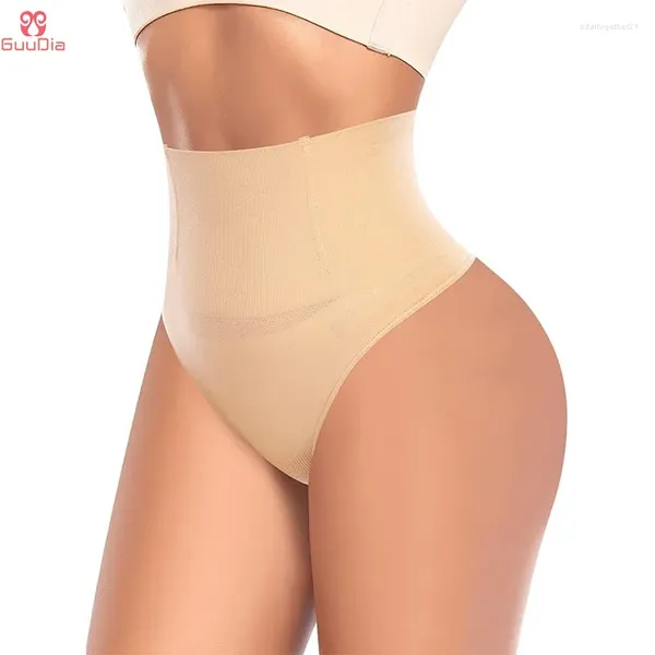 Shapers femininos guudia cintura média controle de turmmy com ossos de aço tanga shaper calcinha string shapewear sem costura elastano elástico