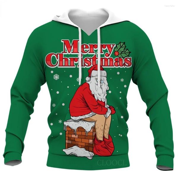 Felpe con cappuccio da uomo HX Felpa con cappuccio natalizia Grafica 3D Cartoon Babbo Natale Pullover Uomo Donna Tasche della tuta Abbigliamento