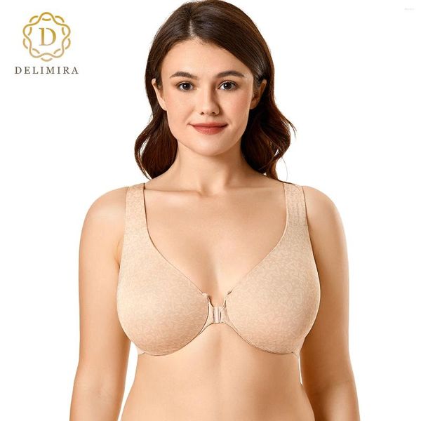 Sutiãs DELIMIRA feminino plus size sem costura sutiã de fechamento frontal racerback floral underwire cobertura completa sem forro