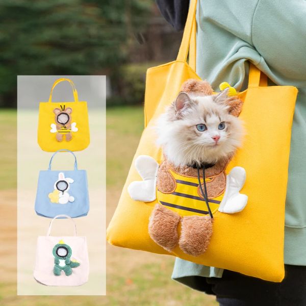 Carrinhos bonito abelha em forma de gato expor cabeça mochila terno para 08kg kitty adulto gato portadores saco mochila um ombro saco pet transportadora