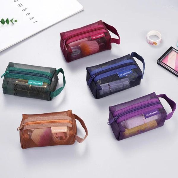 Borse portaoggetti Portamonete portatile vintage tridimensionale in rete di nylon Portamonete trasparente Borsa cosmetica trasparente Auricolare per trucco con chiave di grande capacità