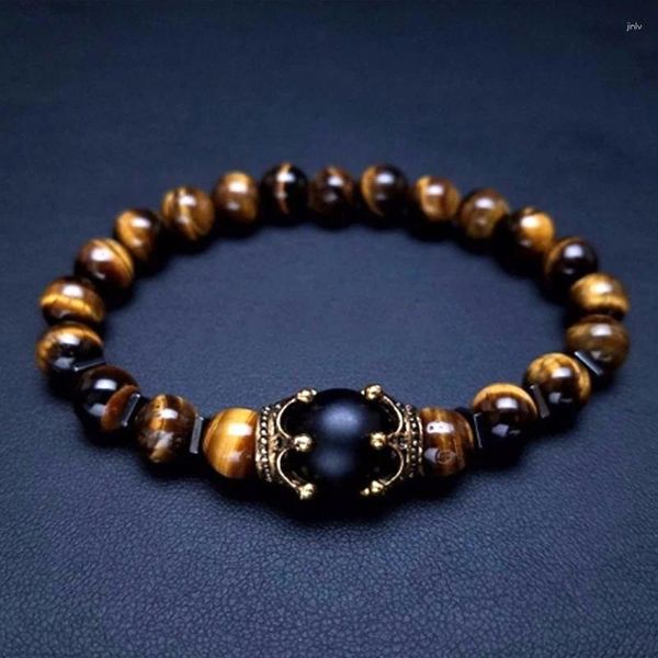 Strand frisado pulseira artesanal pedra natural brilhante preto onyx contas pulseiras com cartão charme pulseiras masculino feminino moda yoga energia