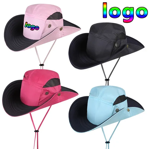 Berets impressão logotipo unisex respirável balde chapéu ao ar livre mulheres aba larga anti uv viagem panamá boné casual homens pescador acampamento chapéus
