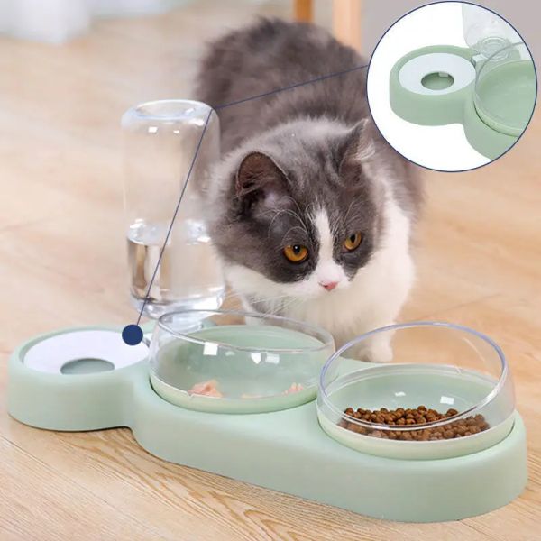 Suprimentos para gatos, tigela dupla, alimentador automático, tigela de comida para cães com dispensador de água, suporte elevado para beber, ferramentas de alimentação para gatos