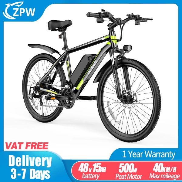 Bicycle ZPW S26 Ebike 500W Mountain Electric Bike 48V15Ah Bicylica elettrica per adulti 26 pollici Bike elettrico 21peed Ebike