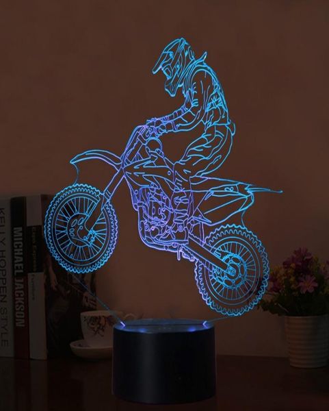 Novità Lampada da tavolo 3D LED Motocross Bike Luci notturne USB 7 colori Lampada da scrivania con sensore Regali festivi1831361