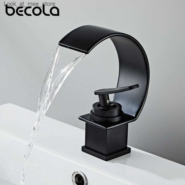 Banyo Lavabo muslukları Becola Tek sap havza muslukları pirinç siyah/altın banyo muslukları su lavabosu yaratıcı güverte monte edilmiş mikser tapware için banyo q240301