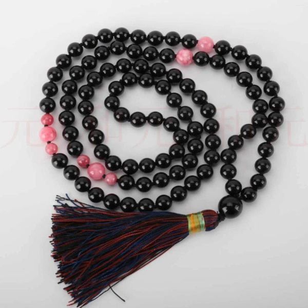 Anhänger 6 mm 108 Mala natürliche rosa Kristall-Obsidian-Perlen-Halskette Wiederherstellung Souvenir Segen Perlen verbreiten klassische beruhigende Erleichterung DIY