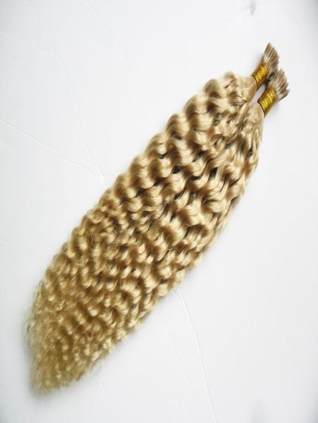 Малайзийские кудрявые вьющиеся светлые кератиновые волосы для наращивания I кончик 100 г 1 г пряди предварительно скрепленные волосы fusion капсулы кератиновые кончики волос ex2749656