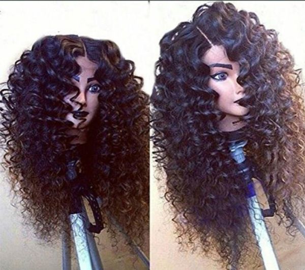 Lange schwarze lockige Perücken hitzebeständige synthetische Ladys039 Haarperücke Afro verworrene lockige afrikanische amerikanische synthetische Lace-Front-Perücke für 9206489