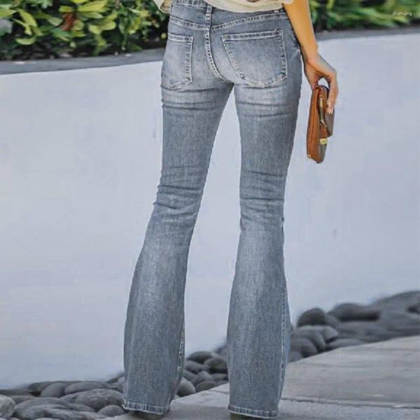 Jeans femininos homens cintura alta flared hem com ajuste fino gradiente cor combinando comprimento total calças jeans de sino