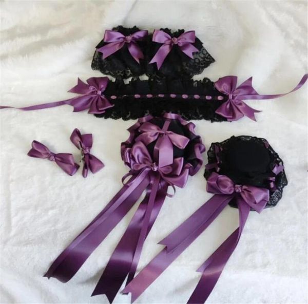 Articoli per feste Fatti a mano Gotico Viola Nero Cappello Clip Lolita Forcina Bowknot Donna Halloween Cosplay Ragazza Copricapo Accessori B2577