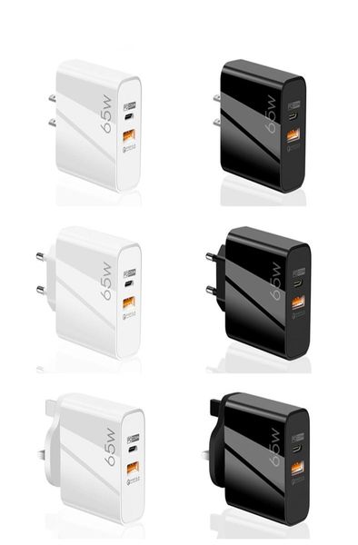 Adaptador de carregador rápido 65W GaN para MacBook Pro Laptop Reino Unido UE EUA Tipo C PD Carregadores rápidos para iPhone 13 11 iPad Huawei Xiaomi Samsung3334780