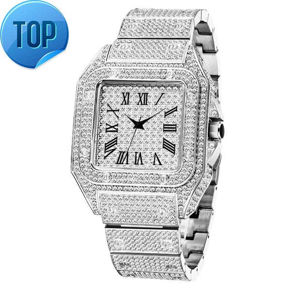 Missfox ice out relógio quadrado para homens marca superior de luxo cheio diamante relógios masculinos ultra fino à prova dwaterproof água hip hop relógio dropshipping