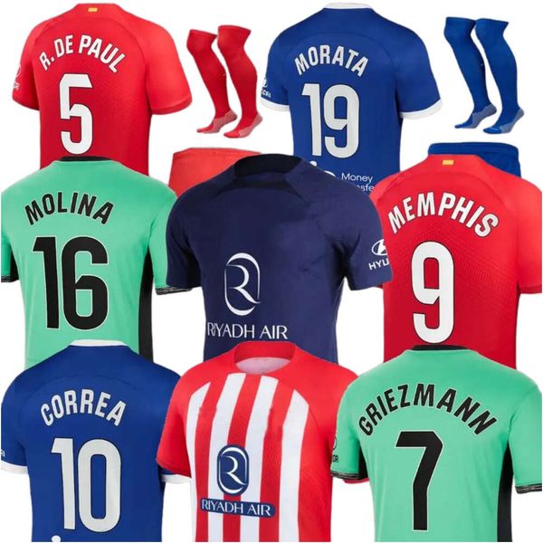 Atletico Madrids Soccer Jerseys Griezmann 23 24 120-й годовщины 2024 M.llorente Koke Saul Correa Lemar Football Flork Men Kid