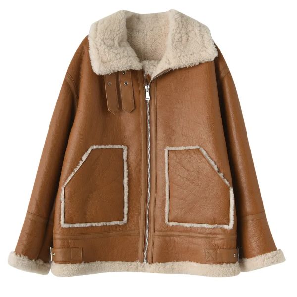 Куртки Новинка 2022 года, весенняя женская кожаная куртка с двусторонним мехом ягненка на подкладке, толстое пальто, длинные куртки из овчины DJ3905