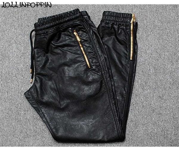 Pantaloni da jogging da uomo Pantaloni da jogging in pelle sintetica Cerniera laterale Pantaloni Harem in pelle PU Hip Hop Pantaloni con apertura sulle gambe con cerniera Coulisse in vita 201223092894