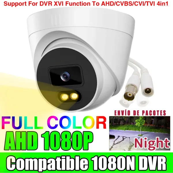 Câmera de segurança cctv ahd dome colorida, 2mp, 1080p, visão noturna, led luminoso, coaxial, digital, esfera interna, teto para casa