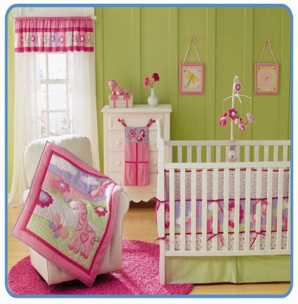 7 pçs conjunto de cama do bebê 3d padrão animal berço do bebê conjunto cama 100 algodão rosa veados berço do bebê conjunto colcha cama around9384958