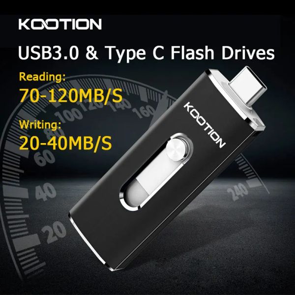 USB-накопители KOOTION U21 Type C, 32 ГБ, 64 ГБ, 128 ГБ, 256 ГБ, OTG, флэш-накопитель Memory Stick, USB-ключ 3,0, флешка для ноутбуков на базе Android