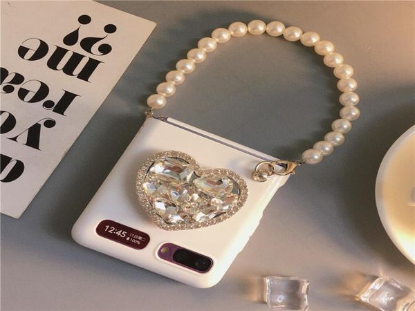 Perle Hand Kette Liebe Strass Halter Telefon Fall Für Samsung Galaxy Z Flip 3 Metall Lanyard Z Flip Cover4677049