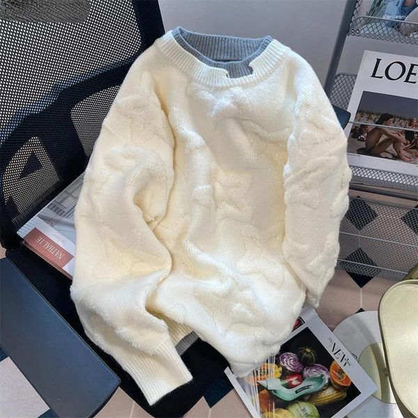 Männer Pullover Koreanische Vintage 3D Stern Gefälschte Zwei Stück Rundhals Strickwaren Herbst Und Winter Mode Lässig Vielseitig Lose paar Pullover