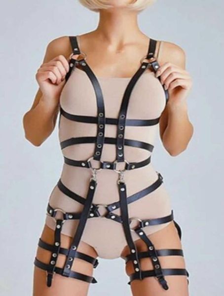 Conjunto de arnês de couro roupa interior sexy lingerie de corpo cintas de liga sexy mulheres perna bondage gaiola cintas sutiã arnês brinquedos posição sexual p083872045
