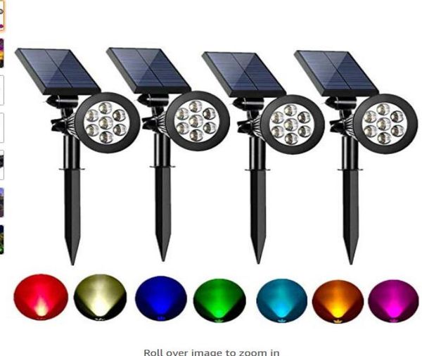 Solarstrahler für den Außenbereich, 2-in-1, farbig, verstellbar, 7 LEDs, wasserdicht, Sicherheits-Baumstrahler, Rasen, Stufen, Gehweg, Garten, 4er-Pack9922699