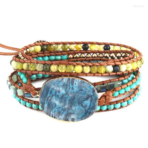 Charm-Armbänder, modischer Perlenschmuck, handgefertigt, gemischte Natursteine/Glas und Stein, 5 Stränge, Wickeltropfen