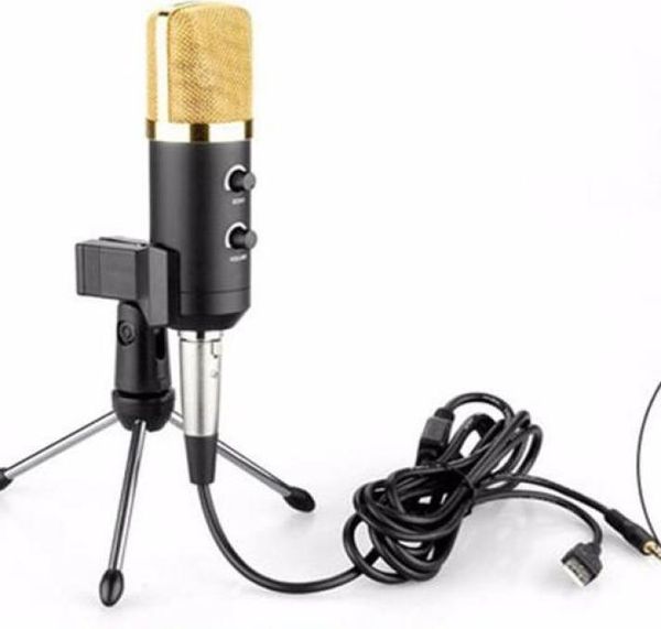 Novo mkf100tl usb 20 microfone de gravação de som condensador com suporte volume preto microfone ajustável para rádio braodcasting3866282