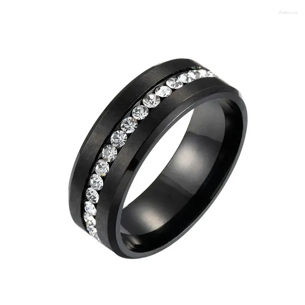 Cluster-Ringe, 8 mm breit, einreihig, Zirkon-Ring, galvanisch, schwarz, silberfarben, Edelstahl-Schmuck
