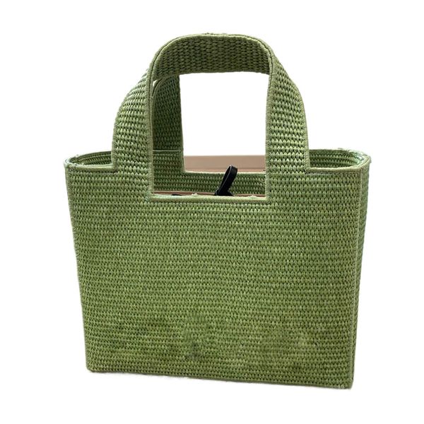 Borsa tote di design con caratteri piccoli in fibra di cocco nera verde intrecciata