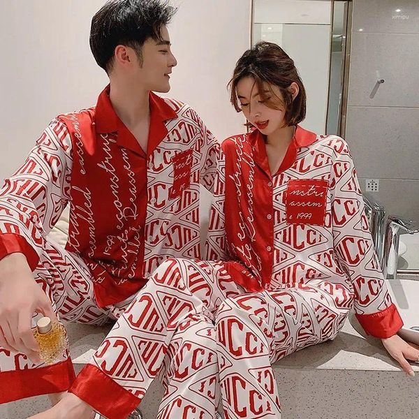 Homens sleepwear 2024 casal pijamas primavera outono mulheres gelo seda legal confortável fino homewear terno luxo solto casual homens nightwear