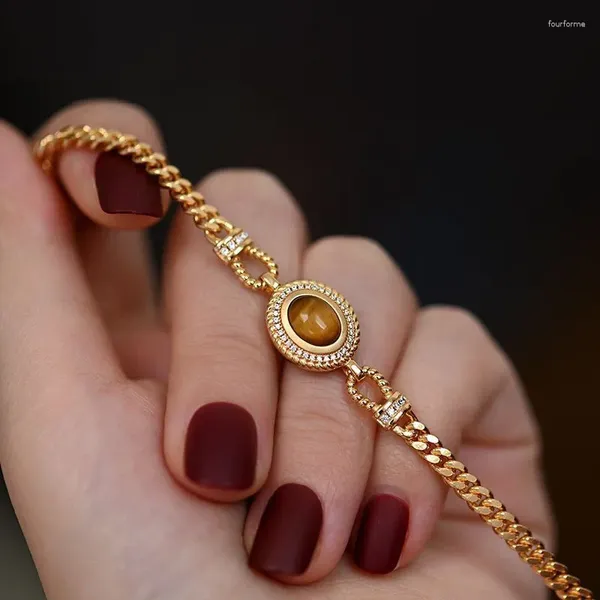 Link pulseiras moda aço inoxidável natural tigre olho pedra jóias para mulheres coreano design original charme pulseira