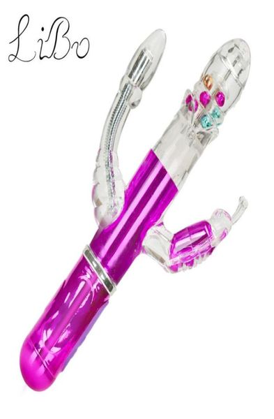 LIBO NEUE Drei Gabel Vibrator Drehen Teleskop Dildo Weiche Silikon Vibrierende Dildos USB Aufladbare Vagina Sex Spielzeug Für Frauen S185342502