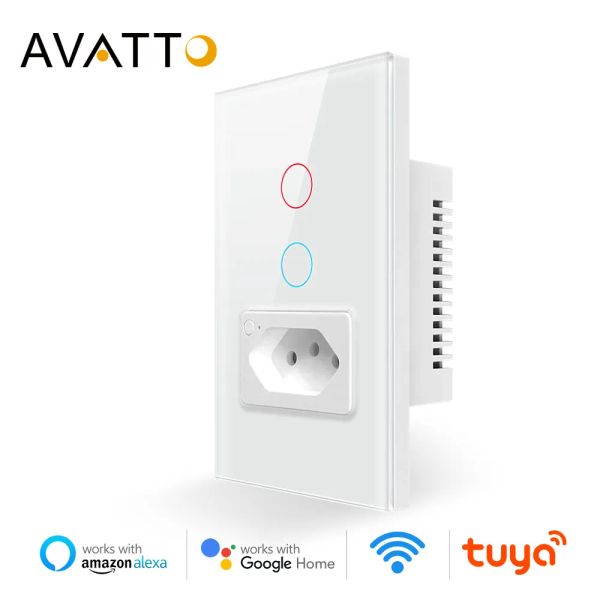 Controlli Avatto Tuya Wifi Zigbee Switch 16a 20a Presa, brasile Standard 4x2 Pannello in vetro Smart Light Switch Funziona con Alexa Google Home