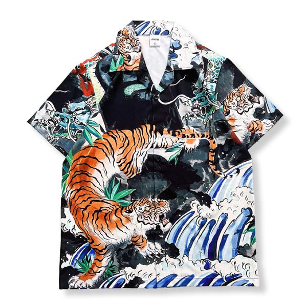 Camicia da uomo con stampa intera Tiger e colletto button down Camicie estive in materiale sottile per uomo Camicie hawaiane da spiaggia per vacanze Abbigliamento da uomo