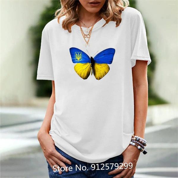 T-shirt da donna 2024 T-shirt moda estiva in cotone T-shirt casual Femme Ucraina Cartoon Stampa Tshirt Abbigliamento donna Harajuku Bianco Nero Tees