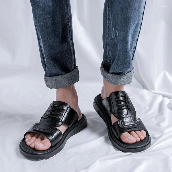 Sandálias de verão sapatos de praia homem chinelos flip flops couro sandalias zapatos hombre homens sandlas 2024 casual masculino