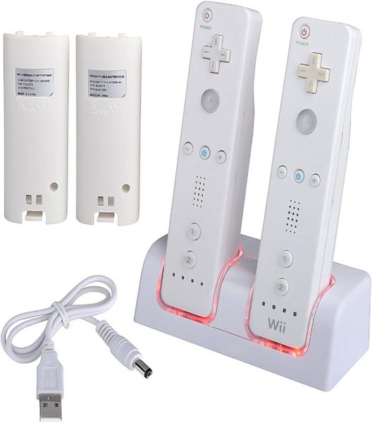 Dual-Ladestation mit 2 wiederaufladbaren Batterien, LED-Licht für Wii, Wii U-Fernbedienung, weiß, Original-Wii-Controller Nr. 3244721