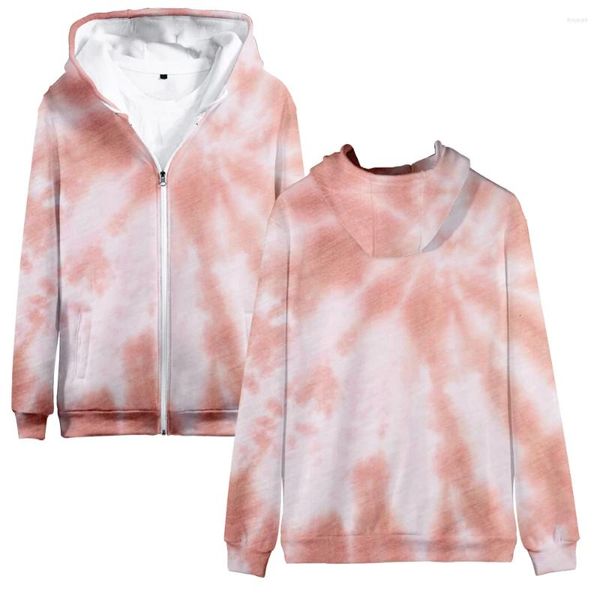 Hoodies masculinos tie dye zíper 3d unisex moda manga longa moletom com capuz casual streetwear zip up roupas